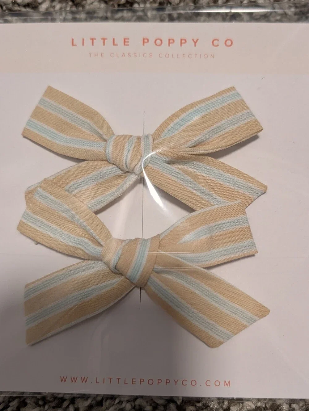 Little Poppy Co Beige & Light Blue Striped Pigtail Clips